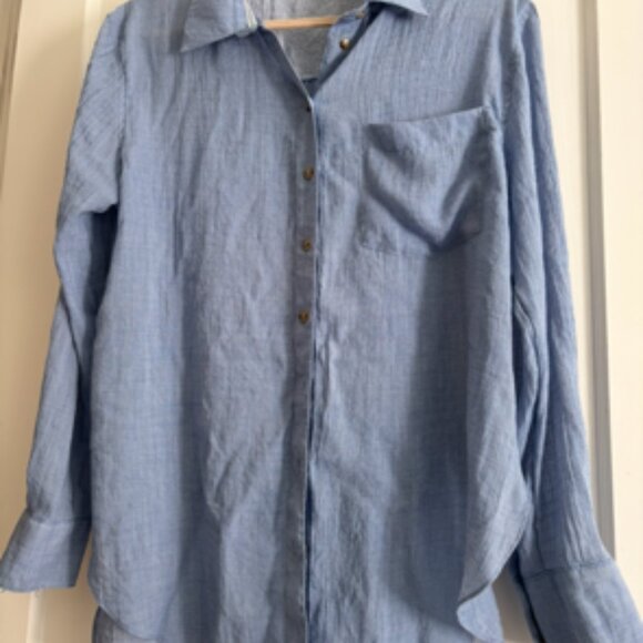 Free People Button Down Light Blue Shirt Size M - Picture 1 of 5